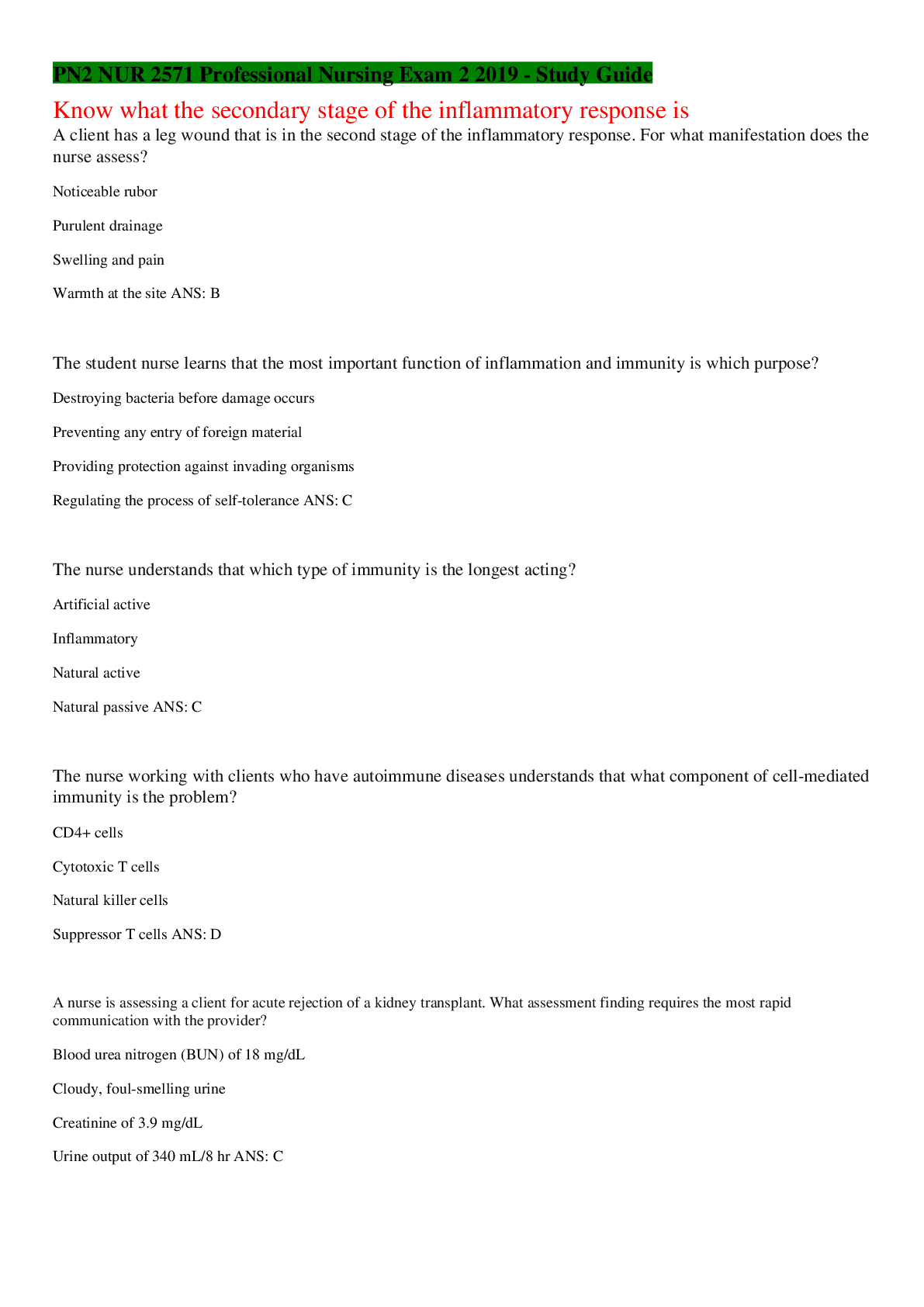 Preview image for PN2 NUR 2571 Professional Nursing Exam 2 2019 - Study Guide